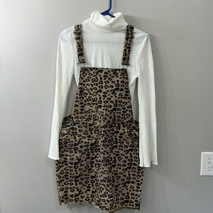 Denim animal print overall skirt